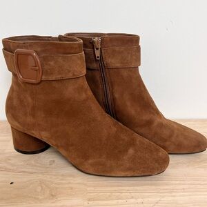 Alex Marie Paxton Suede Ankle Boot Brown Cylinder Heel, Square Toe Womens 8/8.5